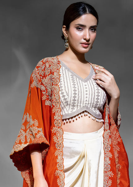 Gold Embroidered Cape and Dhoti Style Suit