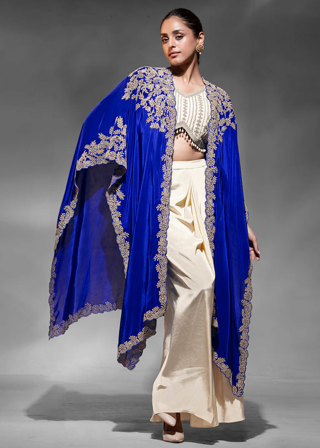 Gold Embroidered Cape and Dhoti Style Suit
