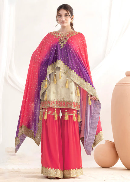 Gold Embroidered Cape Style Gharara Suit