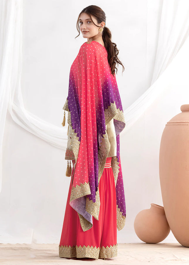 Gold Embroidered Cape Style Gharara Suit