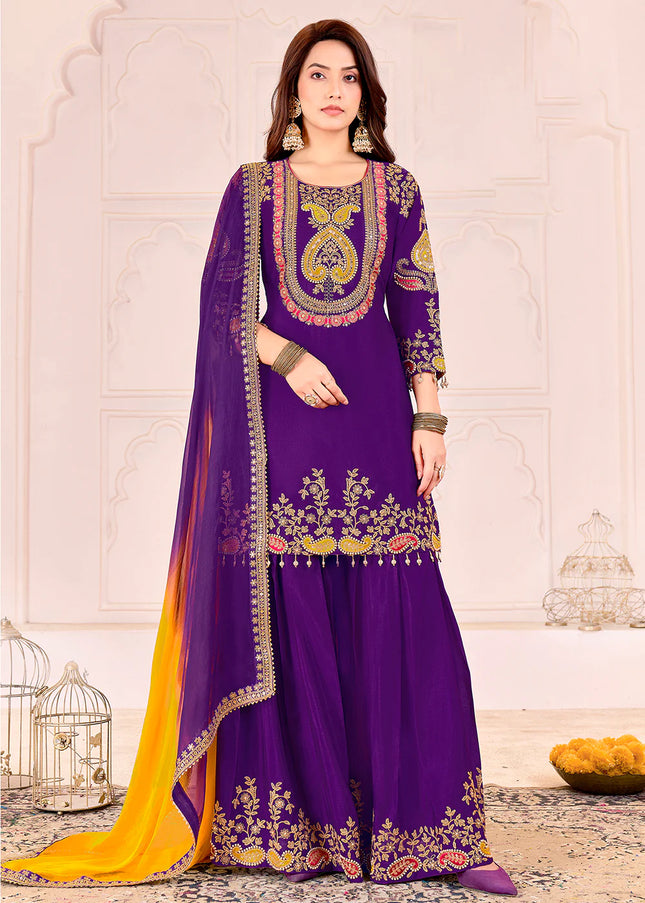 Multicolor Embroidered Sharara Suit