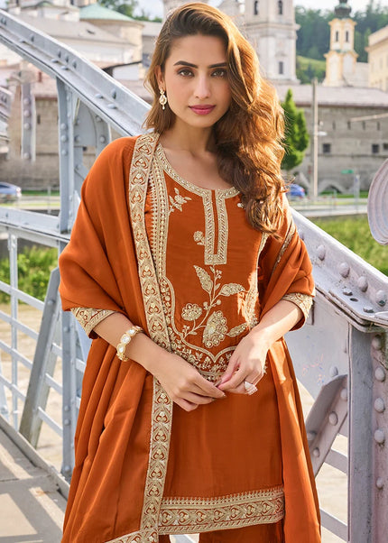 Orange Embroidered Gharara Suit