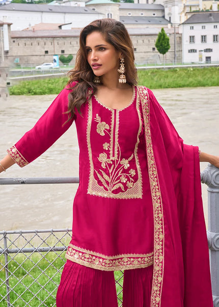 Pink Embroidered Gharara Suit