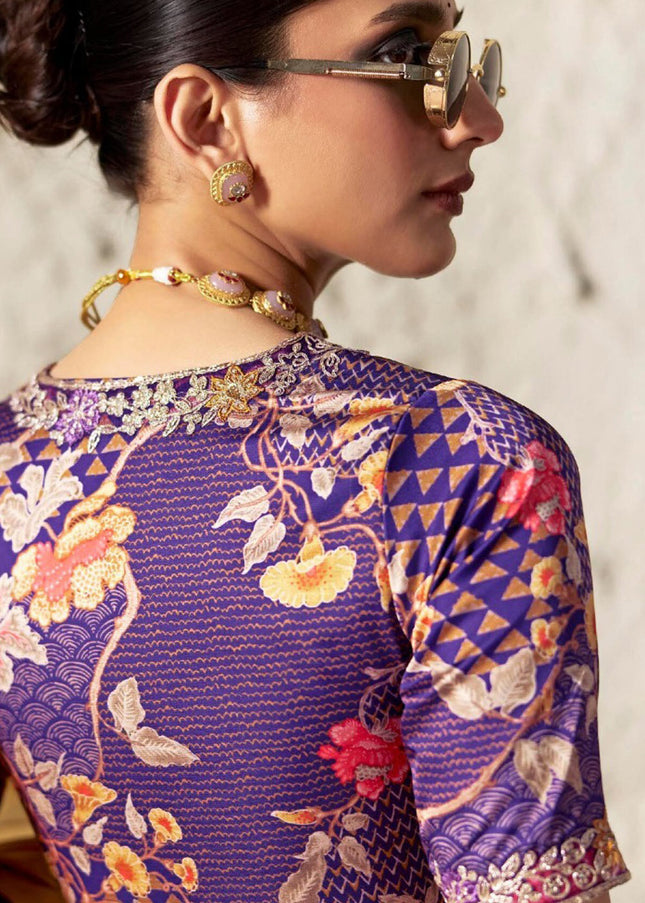 Mustard Yellow Printed and Embroidered Festive Saree
