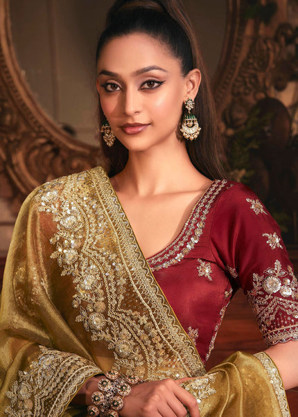 Beige Embroidered Festive Saree