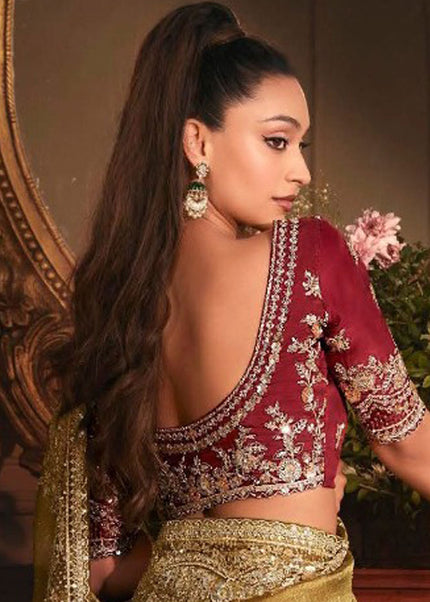Beige Embroidered Festive Saree