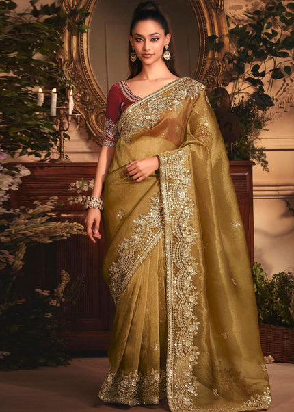 Beige Embroidered Festive Saree