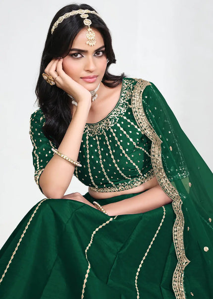 Green Embroidered Lehenga Choli