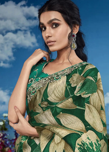 Green Embroidered Saree