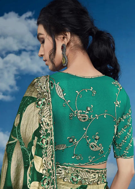 Green Embroidered Saree