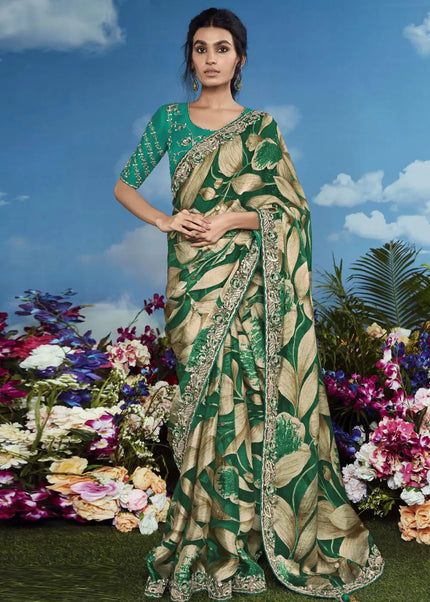 Green Embroidered Saree