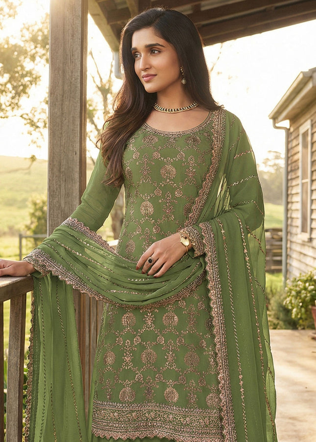 Green Embroidered Sharara Suit