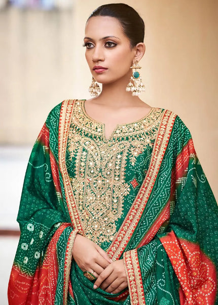 Green Embroidered Palazzo Suit