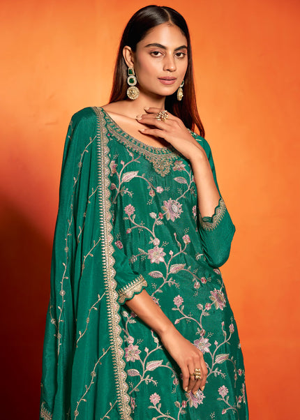 Green Embroidered Sharara Suit