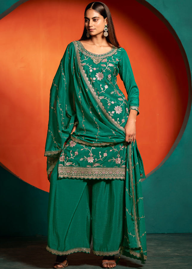 Green Embroidered Sharara Suit