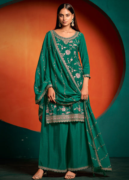 Green Embroidered Sharara Suit