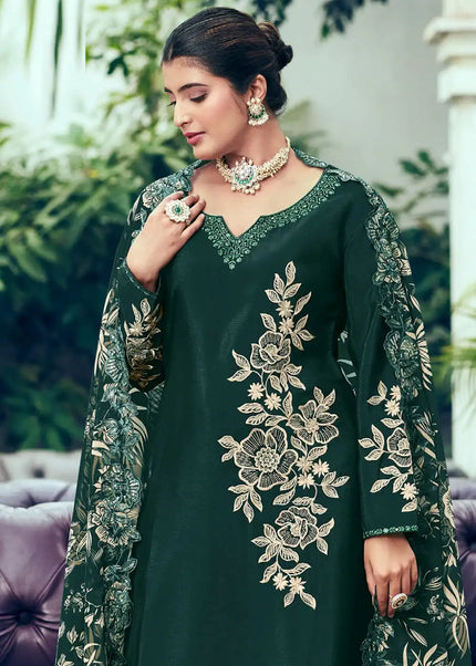 Green Embroidered Palazzo Suit