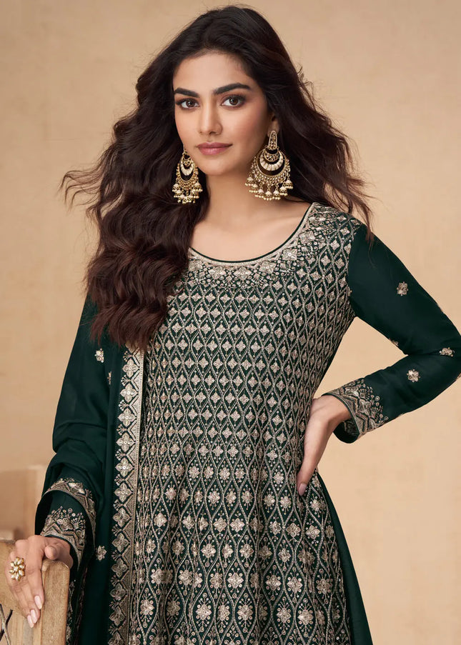 Green Embroidered Sharara Suit