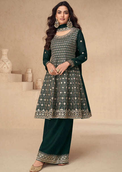 Green Embroidered Sharara Suit