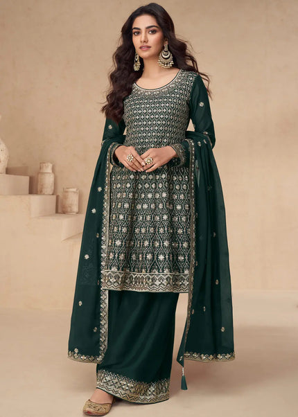 Green Embroidered Sharara Suit