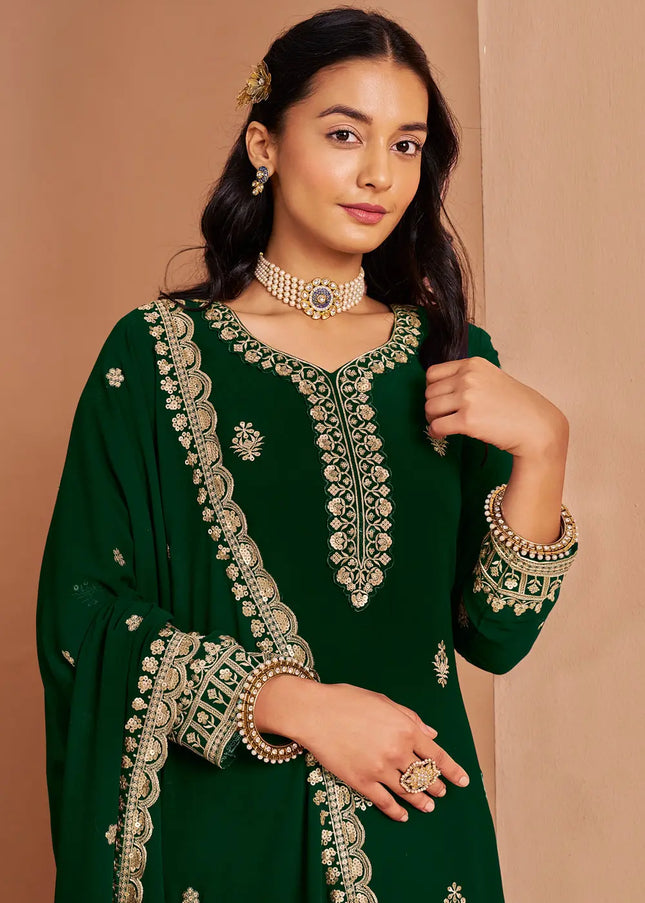 Green Embroidered Sharara Suit