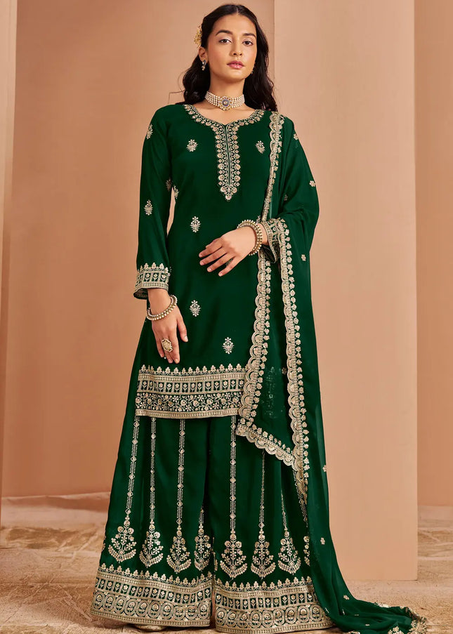 Green Embroidered Sharara Suit