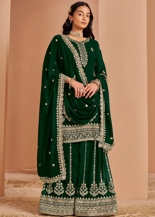 Green Embroidered Sharara Suit