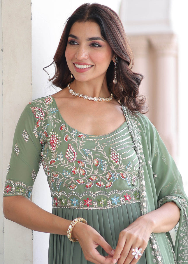 Sea Green Embroidered Anarkali Gown