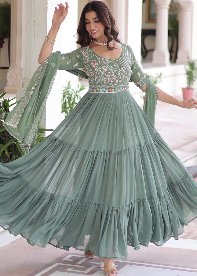 Sea Green Embroidered Anarkali Gown