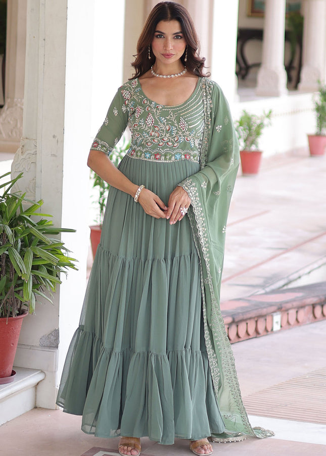 Sea Green Embroidered Anarkali Gown