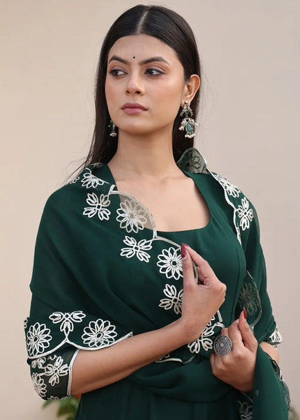 Green Embroidered Anarkali Gown