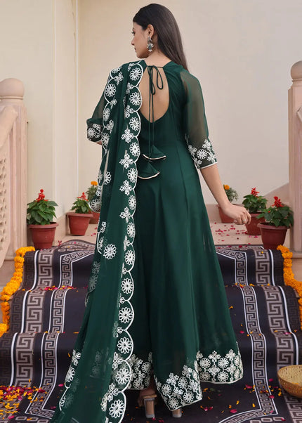 Green Embroidered Anarkali Gown