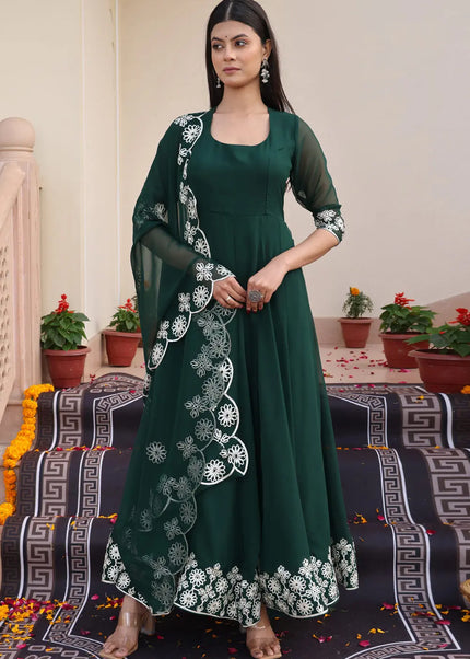 Green Embroidered Anarkali Gown