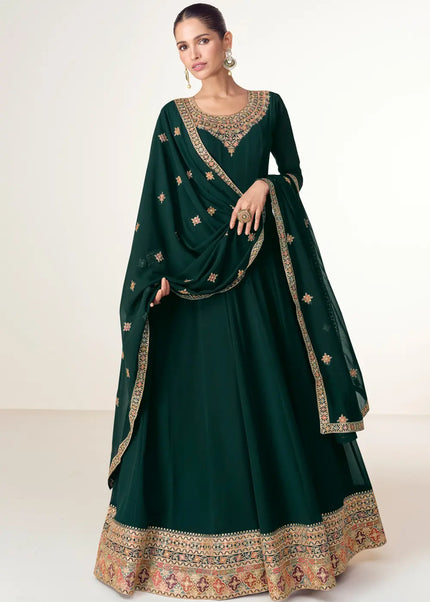 Green Embroidered Anarkali Gown