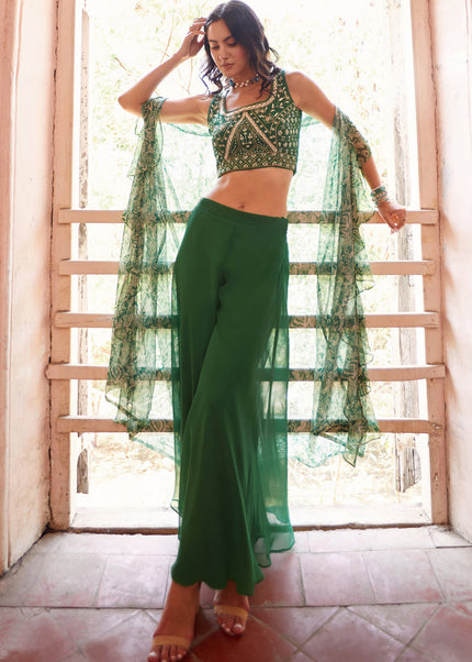 Green Embellished Jacket Style Sharara Suit