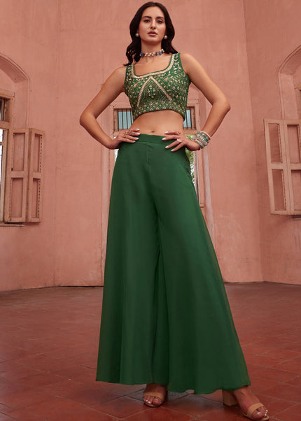 Green Embellished Jacket Style Sharara Suit