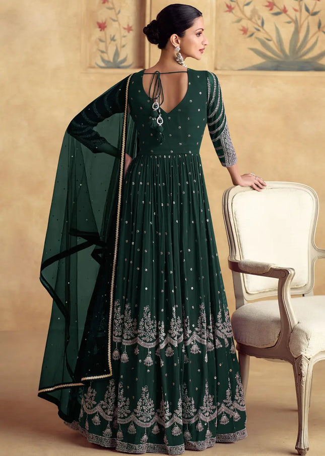 Green Embroidered Anarkali Gown