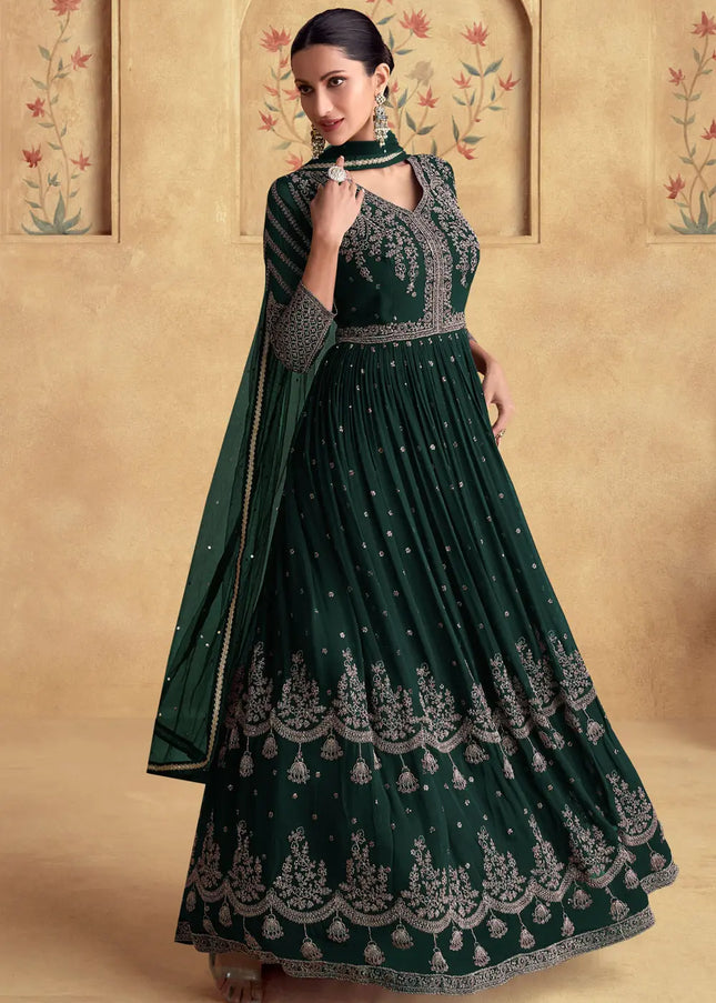 Green Embroidered Anarkali Gown