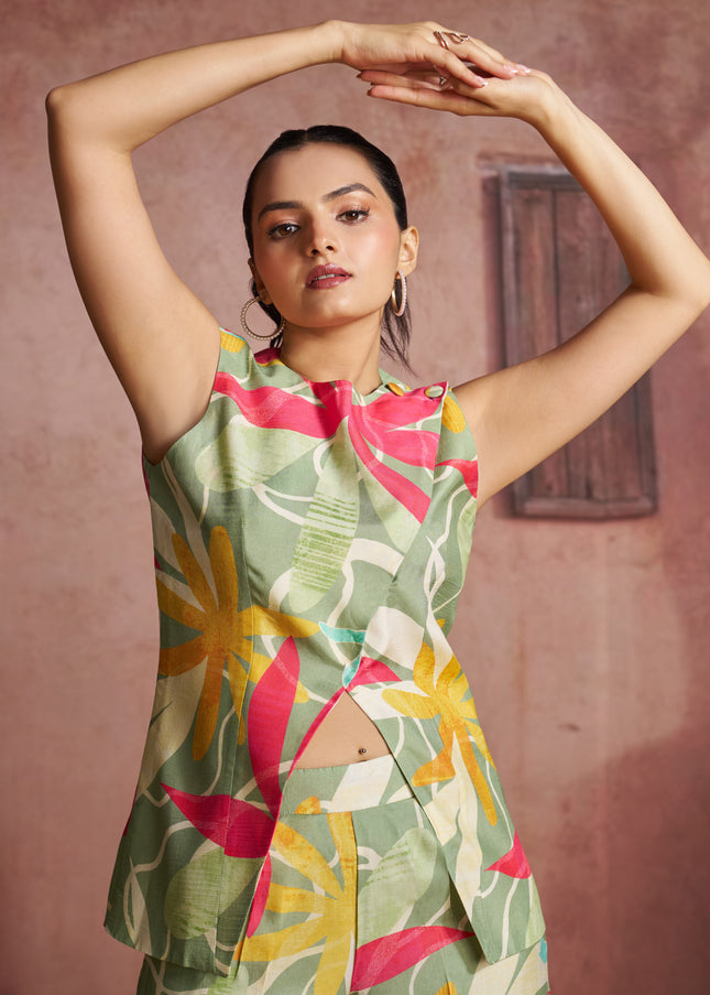 Green Printed and Embroidered Co-Ord Set