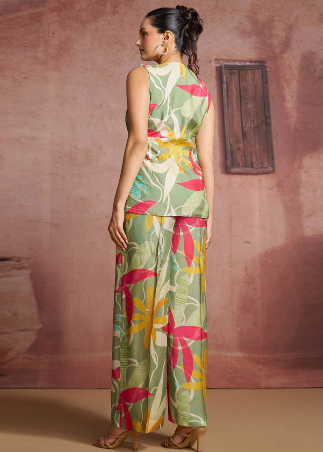 Green Printed and Embroidered Co-Ord Set