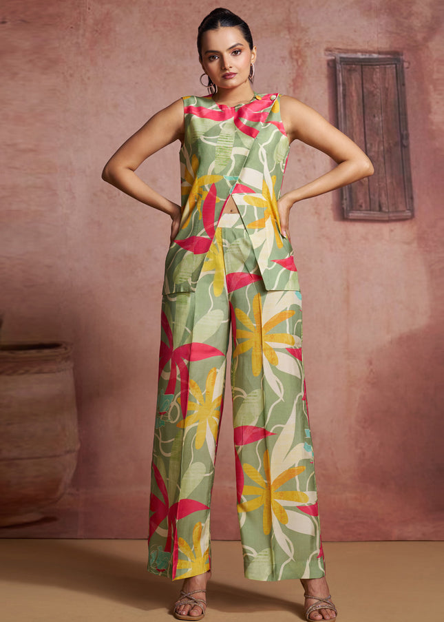 Green Printed and Embroidered Co-Ord Set