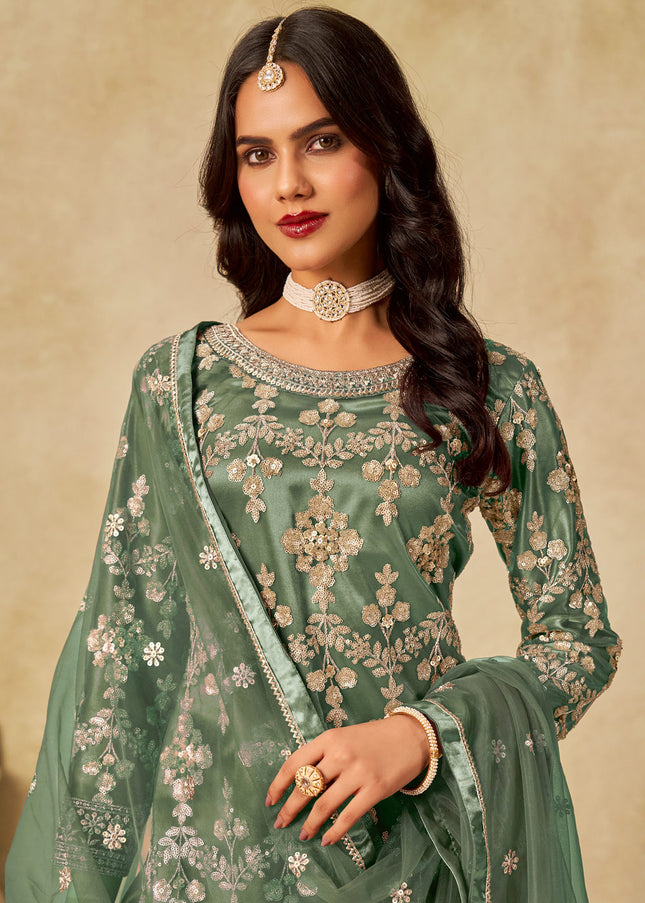 Green Embroidered Sharara Suit
