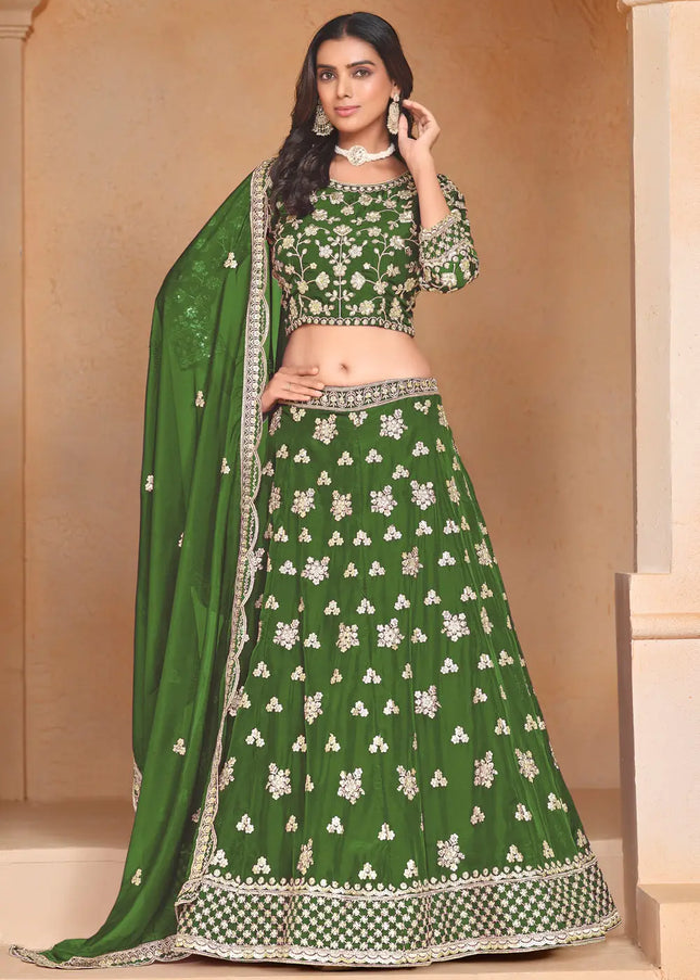 Green Embroidered Lehenga Choli