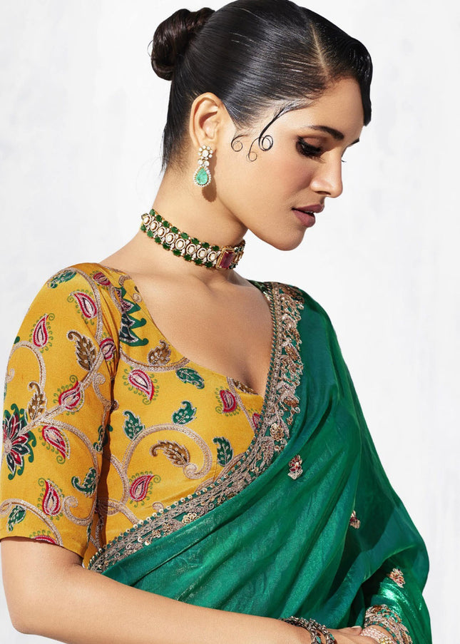 Green Embroidered Festive Saree