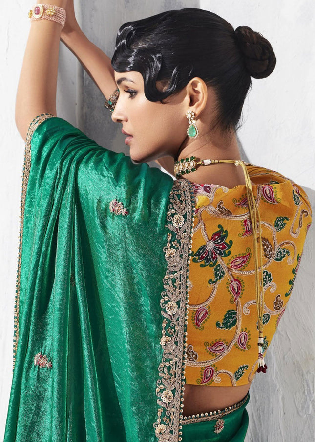 Green Embroidered Festive Saree
