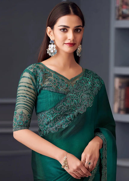 Green Embroidered Saree