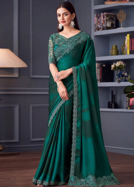 Green Embroidered Saree