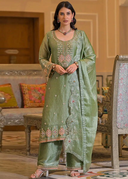 Crush Satin Embroidered Pant Style Suit Series