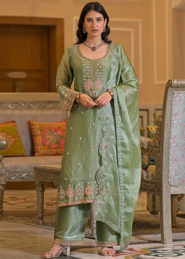 Crush Satin Embroidered Pant Style Suit Series