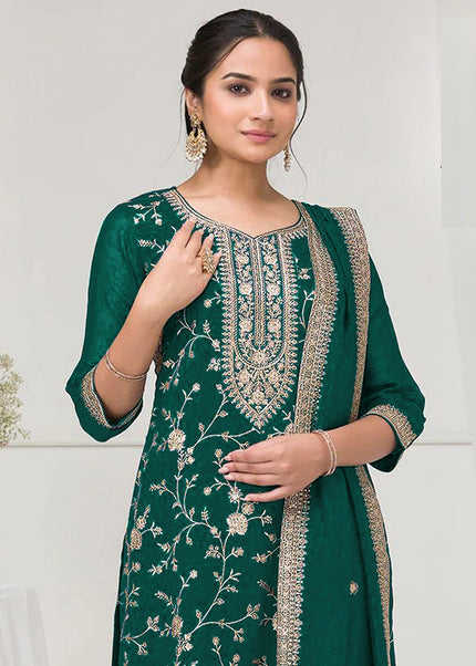 Green Embroidered Sharara Suit